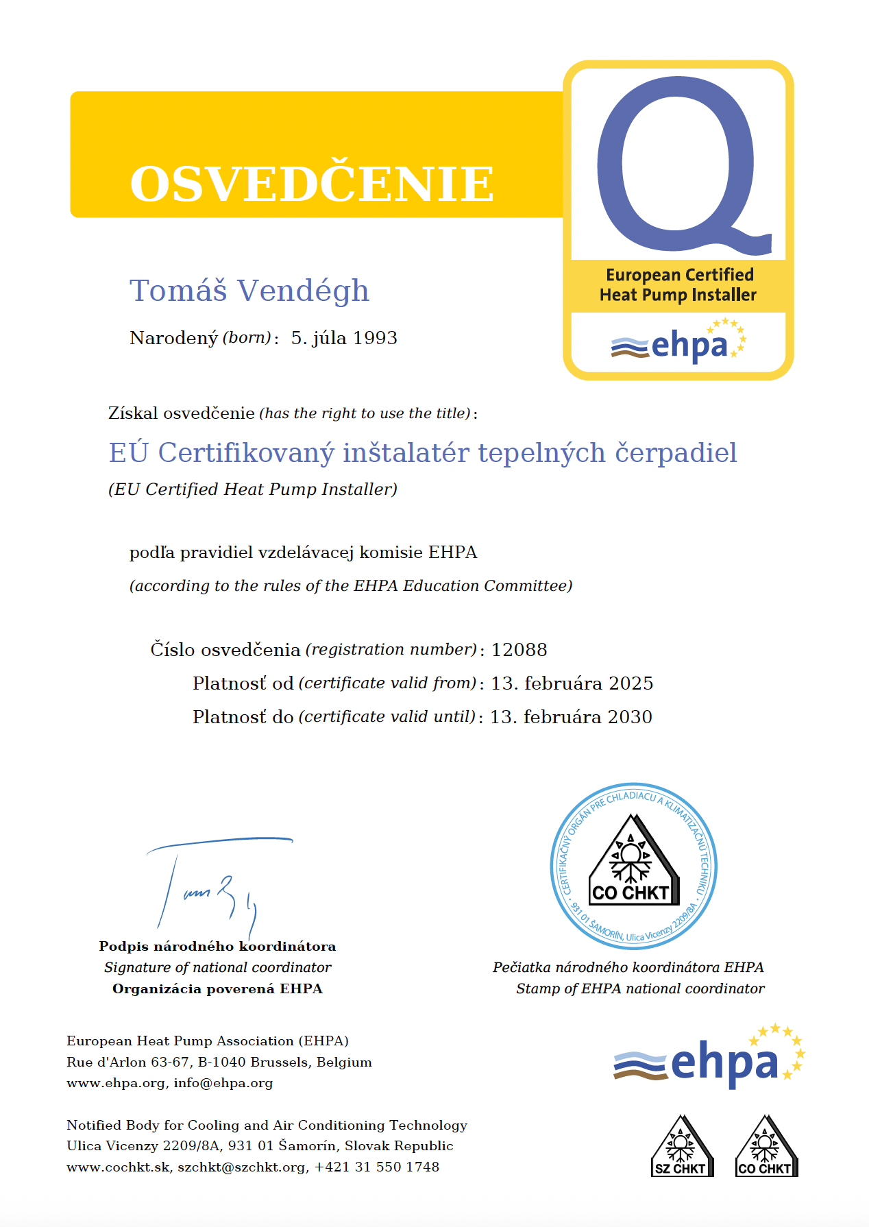 EHPA – EU Certified Heat Pump Installer